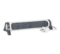 Legrand, Multiprise rotative, 3 prises, multiprise, prise USB-A et USB-C, protection contre les surtensions intégrée avec indicateur d'état (SPD), câble de 1,5 m, blanc et gris foncé, 694508