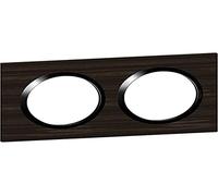 Legrand - Plaque carrée dooxie 2 postes finition effet bois ébène avec bague noire brillante