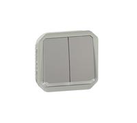 LEGRAND, Plexo New 069526L Interrupteur double pour pièces humides/double bouton-poussoir + bouton-poussoir et contact inverseur, lumineux, produit co