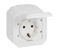 LEGRAND, Plexo New 069771L Prise Schuko standard pour pièces humides, avec couvercle à charnière, protection anti-contact, installation avec bornes à