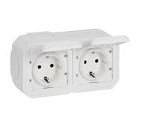 LEGRAND, Plexo New 069772L Double prise Schuko standard pour pièces humides, avec couvercle à charnière, protection contre les contacts, précâblé, bor