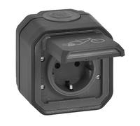 LEGRAND, Plexo New 069784L Prise de courant pour pièces humides, charge depuis les vélos électriques et les deux-roues électriques, norme Schuko, connexion automatique, avec couvercle rabattable et