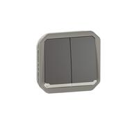 Commande double étanche pour réaliser 3 fonctions lumineuses Plexo IP55 IK08 avec enjoliveur finition anthracite - 069806L - Legrand