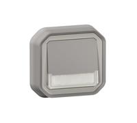 LEGRAND, Plexo New 069824L Bouton-poussoir lumineux pour pièces humides avec porte-étiquette, ouverture et contact de fermeture (NO+NC), livré avec 12 V pour le câblage, compatibilité 230 V, gris