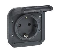 LEGRAND, Plexo New 069839L Prise pour pièces humides standard Schuko avec couvercle à charnière, protection anti-contact, bornes à vis, 16 A, 250 V, IP44 - IK08 (IP55 avec couvercle fermé), anthracite