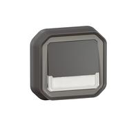 LEGRAND, Plexo New 069854L Bouton-poussoir lumineux pour pièces humides + porte-étiquette, ouverture + contact de fermeture (NO+NC), livré avec 12 V pour le câblage, compatibilité 230 V, anthracite