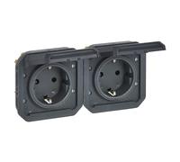LEGRAND, Plexo New 069879L Prise pour pièces humides, 2 prises, support Schuko, avec couvercle à charnière, protection tactile, pré-câblé, horizontal,