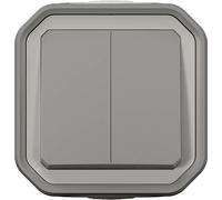 Legrand PLEXO New 3-en-1 Interrupteur à double contact inverseur pour locaux humides, bouton-poussoir à double contact inverseur, bouton-poussoir à contact inverseur IP55 gris, 069715L