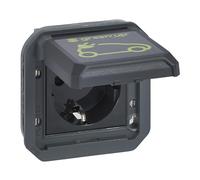 Legrand, Plexo New Insertion, Prise de courant pour pièce humide IP-EV, Chargement de véhicules électriques, 230V, 16A, IP55, connexions automatiques, standard Schuko, couvercle à rabat intégré avec