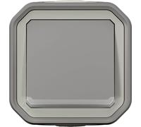 Legrand PLEXO New Interrupteur 1-fois en saillie pour locaux humides avec fonction de contrôle, lampe indicatrice intégrée, IP55 gris, 069712L