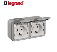 Legrand Plexo55 Prise de courant (SL) double horizontale IP44 pour locaux humides en saillie gris 069742