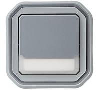 Legrand - Poussoir inverseur lumineux étanche avec porte-étiquette Plexo livré complet pour montage en encastré avec griffes gris