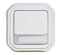 LEGRAND Poussoir inverseur lumineux porte-étiquette, Plexo, encastré | Blanc, encastré, IP55 étanche, IK08 antichoc, lumineux 12V, 10A, porte-étiquette, idéal bouton de sonnette extérieur