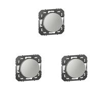 Legrand - Poussoir simple dooxie 6A 250V finition alu - emballage blister, Aluminium (Lot de 3)
