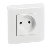 LEGRAND Prise 2P sans terre, Mosaic, blanc brillant, 16A 250V, IP41 | 2P, 16A, 230V, blanc RAL9003, finition brillante, bornes automatiques sans outil, éclips de protection enfant