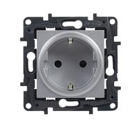 LEGRAND Prise 2P+T 16A composable pour installation encastrée, gamme Niloé Step, couleur aluminium, 398251