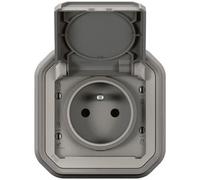 Prise de courant avec volet plexo complet encastre avec griffes - gris