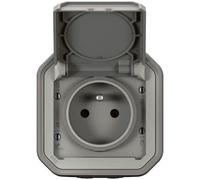 LEGRAND - Prise Etanche IP55 avec Terre Plexo - Prise 2P+T 16A Complète avec Volet - Pour Pose en Apparent - Gris