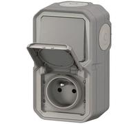 LEGRAND - Prise Etanche et Interrupteur Va-et-vient IP55 Plexo - Prise 2P+T 16A/250V avec Volet + Interrupteur Mural 10A - Pour Pose Verticale en Apparent - Fabriqué En France - Gris