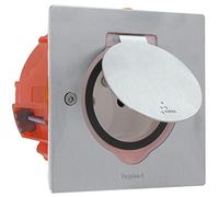 LEGRAND Prise de sol carrée, inox brossé, encastrée, IP44, IK08, 16A 250V
