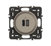 LEGRAND - Prise USB-C Double Céliane - 2 Ports USB-A et USB-C 3A/15W - Recharge Tous Types d'Equipements Electroniques - Prêt à Installer - Titanium