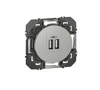 Prise double chargeur USB Type A composable Dooxie Legrand - Aluminium