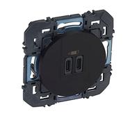 LEGRAND - Prise Double Chargeur USB-C dooxie - Conforme Directive CEE - Repiquage sur Prise 2P+T - Noir