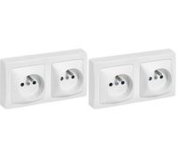 LEGRAND - Prise Double Murale 16A avec Terre - Installation Horizontale ou Verticale - Prise 2P+T avec Cadre de Saillie - Fabriqué En France - Blanc (Lot de 2)