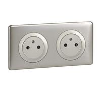 LEGRAND - Prise Electrique Double avec Plaque + Boîte à Encastrer Céliane Surface - Prise Affleurante avec Socle Rétractable - Fabriqué En France - Titane