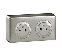 LEGRAND - Prise Electrique Double avec Plaque + Cadre Saillie Céliane Surface - Prise pour Pose en Applique avec Socle Rétractable - Fabriqué En France - Titane
