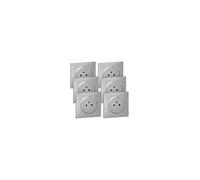LEGRAND - Prise Electrique Murale 16A avec Terre dooxie Surface + Plaque Carrée - Prise 2P + T Affleurante avec Fond Rétractable - Fabriqué En France - Alu - Lot de 6