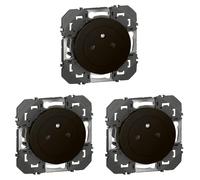 LEGRAND - Prise Electrique Murale 16A avec Terre dooxie Surface - Prise 2P + T Affleurante avec Fond Rétractable - Fabriqué En France - Noir (Lot de 3)