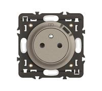 LEGRAND - Prise Electrique Murale avec Terre Céliane Surface avec Prise Chargeur USB 7,5W intégré - Prise Affleurante avec Socle Rétractable - À compléter avec une Plaque - Titanium