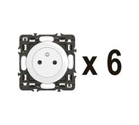LEGRAND - Prise Electrique Murale avec Terre Céliane Surface - Prise Affleurante avec Socle Rétractable - Blanc - A compléter avec des plaques de finition - Lot de 6