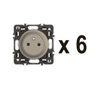 LEGRAND - Prise Electrique Murale avec Terre Céliane Surface - Prise Affleurante avec Socle Rétractable - Titanium - A compléter avec des plaques de finition - Lot de 6