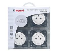LEGRAND - Prise Electrique Murale avec Terre Céliane Surface - Prise Affleurante avec Socle Rétractable - Fabriqué En France - Blanc - Lot de 4