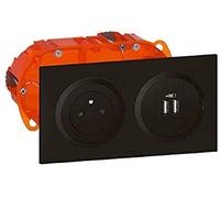 LEGRAND - Prise Electrique Murale avec Terre + Double Chargeur USB-A Précâblé dooxie Surface + Boîte d'Encastrement - Prise 2P+T Affleurante avec Fond Rétractable - Noir