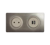 LEGRAND - Prise Electrique Murale Céliane Surface Confort + Double Chargeur USB Type A+C avec Plaque et Boîte à Encastrer - Prise Affleurante avec Socle Rétractable - Titanium