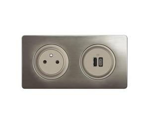 LEGRAND - Prise Electrique Murale Céliane Surface Confort + Double Chargeur USB Type C avec Plaque et Boîte à Encastrer - Prise Affleurante avec Socle Rétractable - Titanium