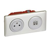 LEGRAND - Prise Electrique Murale + Double Chargeur USB Céliane Surface avec Plaque et Boîte à Encastrer - Prise Affleurante avec Socle Rétractable - Titane
