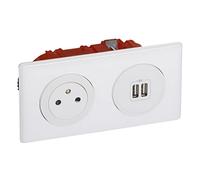 LEGRAND - Prise Electrique Murale + Double Chargeur USB Céliane Surface avec Plaque et Boîte à Encastrer - Prise Affleurante avec Socle Rétractable - Blanc