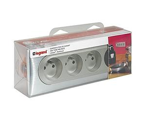 LEGRAND - Prise Electrique Quadruple avec Plaque + Boîte à Encastrer Céliane Surface - Bloc 4 Prises avec Socles Rétractables - Fabriqué En France - Alu, Aluminium