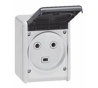 LEGRAND - Prise Etanche de Puissance 32A avec Terre Plexo - Prise 2P+T IP44 - 2 Alvéoles - Pose en Saillie - Gris