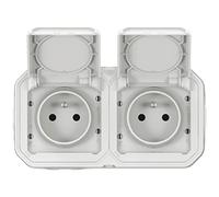 Legrand - Prise étanche double Plexo IP55 2P+T 16A avec volet - Blanc, montage horizontal