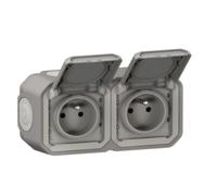 Legrand – Prise étanche double Plexo 2P+T 16A IP55, montage horizontal, gris, Fabriqué en France