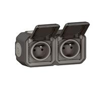 LEGRAND - Prise Etanche Double IP55 avec Terre Plexo - Prise 2P+T 16A Complète avec Volet - Pour Pose en Apparent - Montage Horizontal - Fabriqué En France - Anthracite