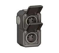 Legrand – Prise étanche double Plexo 2P+T 16A IP55 avec terre, volet – Montage vertical Anthracite