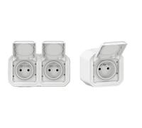 LEGRAND - Prise Etanche Double IP55 avec Terre Plexo - Prise 2P+T 16A Complète avec Volet & Prise Etanche IP55 avec Terre Plexo - Prise 2P+T 16A Complète avec Volet