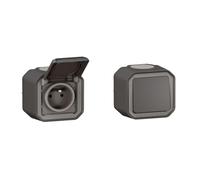 LEGRAND - Prise Etanche IP55 avec Terre Plexo - Prise 2P+T 16A Complète avec Volet & Interrupteur Mural Etanche Simple ou Va-et-vient 10A Plexo - Anthracite