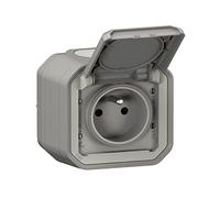 LEGRAND - Prise Etanche IP55 avec Terre Plexo - Prise 2P+T 16A Complète avec Volet - Pour Pose en Apparent - Gris